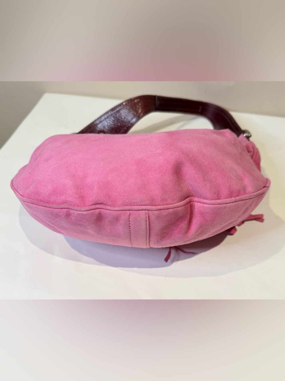 Coach Ltd Ed SoHo Bubblegum Pink Goat Suede Shoulder Bag with Tassel 2004 3671 - Picture 5 of 8